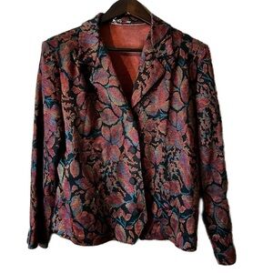 D’Allairds Women’s Vintage Blazer Skirt Set Tapestry Red Blue Orange Floral 12